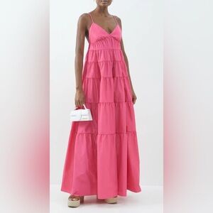 STAUD Ripley Blossom Hot Pink Tiered Maxi Dress